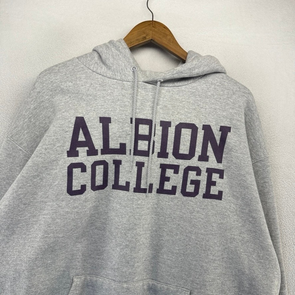 Albion College Hoodie Men's 2XL Gray Purple Pullover Sweatshirt Cotton Spellout